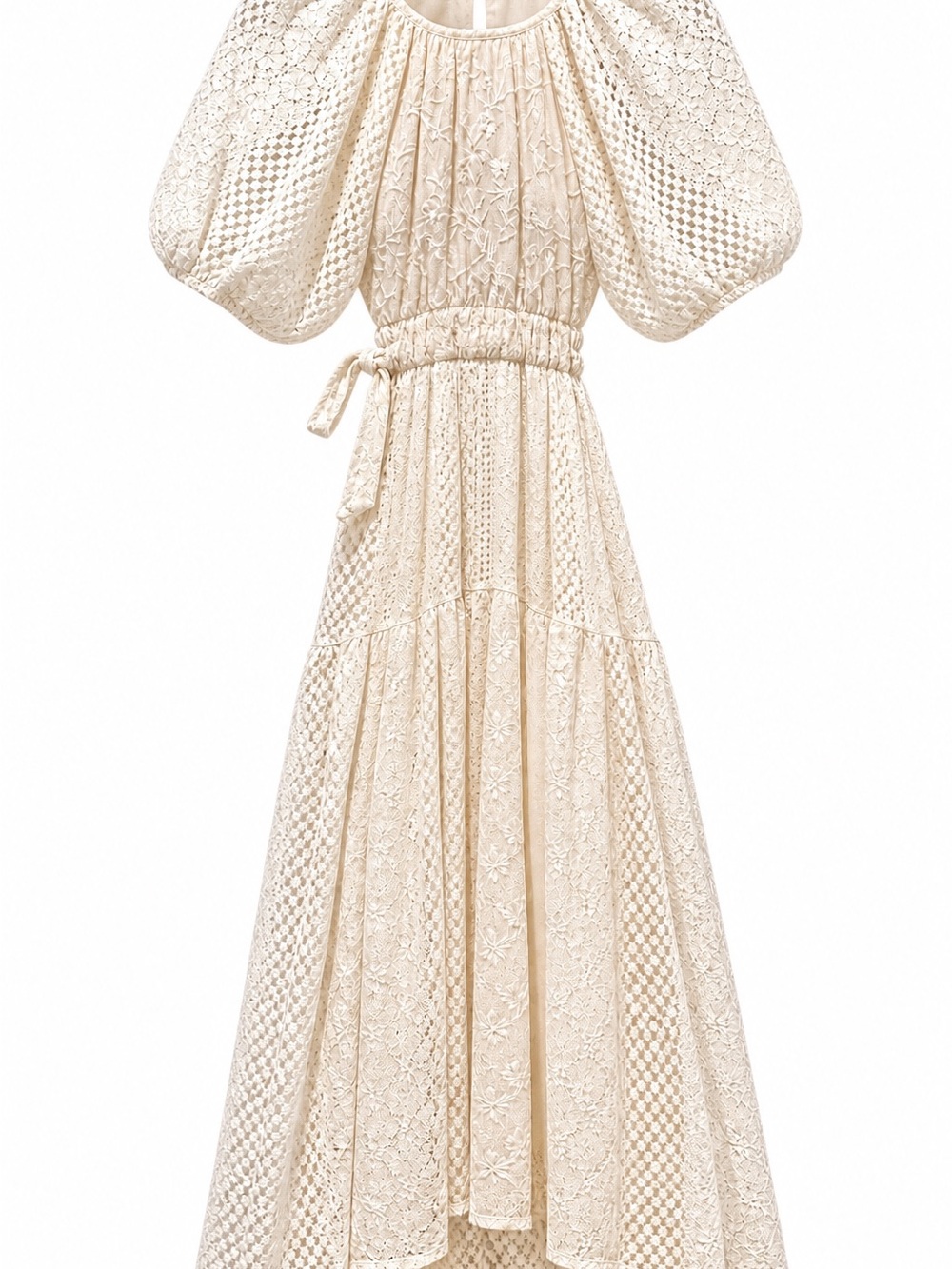 OP Cream Lace Maxi Dress with Puff Sleeves